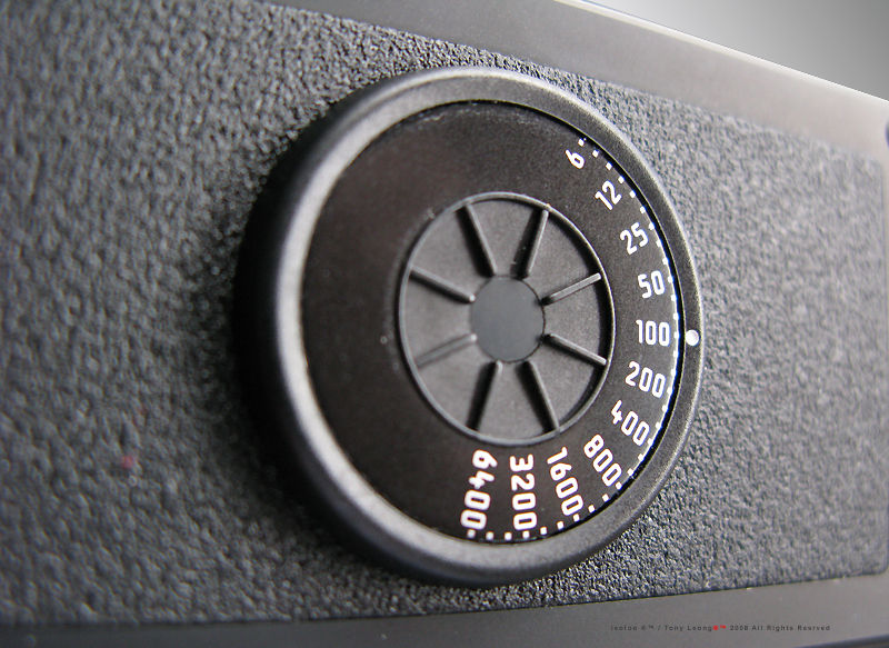 Film speed ASA index disc, ASA 6~6400,  Leica MP chrome 0.58x finder model, 2003