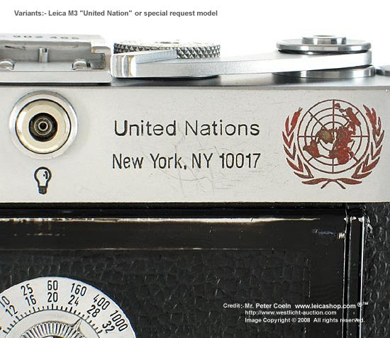 Resr section view of a special request production Leica M3  United Nation  Model, 1957
