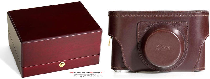Origina wooden presentation box and leather case for LEICA M6J rangefinder camera model, 1994