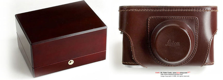 Wooden presentation box and original leather camera case for LEICA M6J