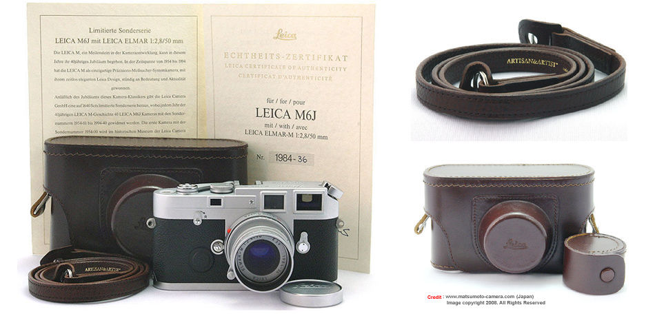 Complte outfit Leica M6J with ELMAR-M 2.8/50mm lens and leather strap and cases