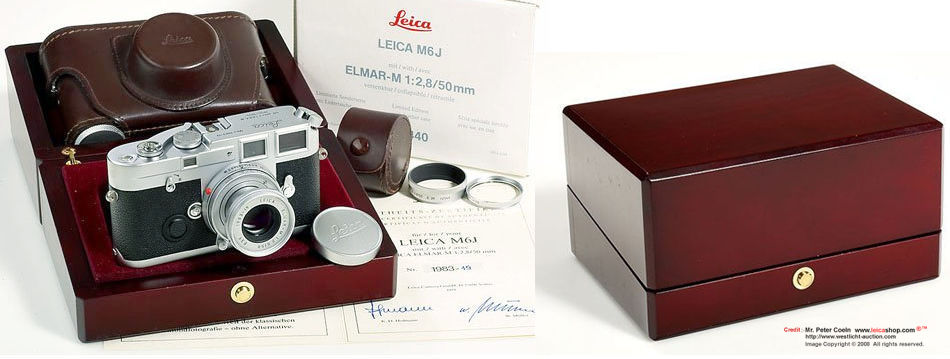 Complte outfit Leica M6J with ELMAR-M 2.8/50mm lens and wooden presentation box