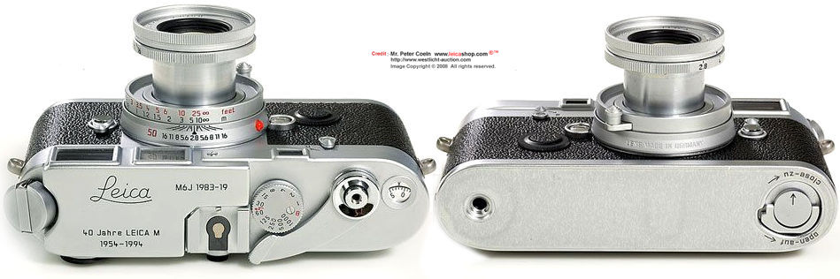 Top and bottom view of Complte outfit Leica M6J with ELMAR-M 2.8/50mm lens Serial Number 1983-xx