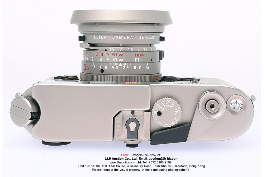 Mysterious LEICA M6 Titanium with S/N 1900000 top view with lens attached