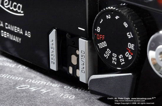 Closeup view of the special engraving on the S/N for LEICA M6 TTL Black Paint …resundsbron (10482) Special Edition rangefinder camera
