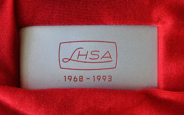The metal plate engraved with LHSA logo 