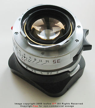 reverse angle view of a Leica Summicron-M wideangle 35mm f/2.0 lens for M6 Classic LHSA 25th Anniversary Special Edition