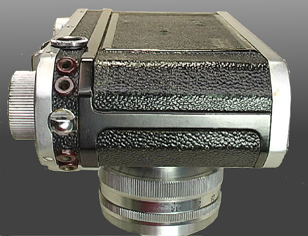 Nikon M Red Synch rangefinder camera model side view with synch contacts