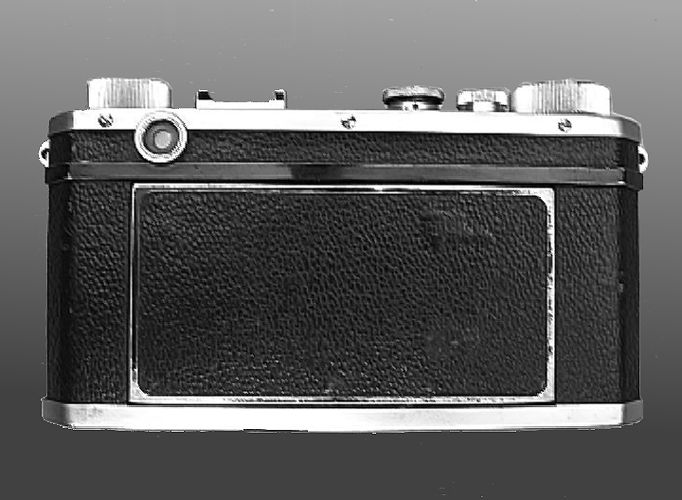 Nikon M unSynch rangefinder camera model rear section view
