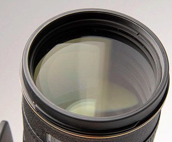 The front lens element of Nikon AFS 80-200mm f/2.8D ED-IF tele-zoom lens