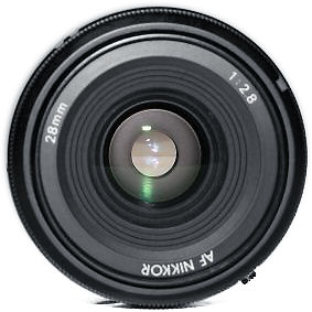 Early version of AF-Nikkor 28mm f/2.8 Ai-S wideangle lens front view