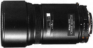 Side of of early version of AF Nikkor 180mm f/2.8 IF ED telephoto lens