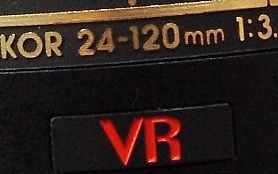 Lens data and VR logo  on AF-S VR 24-120mm f/3.5~5.6G AF Nikkor zoom.
