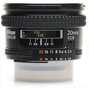 autofocus AF-Nikkor 20mm f/2.8 Ai-S ultrawideangle lens side view