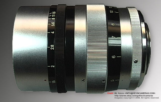 Rear section of he lens barrel with deoth of field scales on a RF Canon 85mm f/1.5 fast speed telephoto lenses for rangefinder Canon cameras 