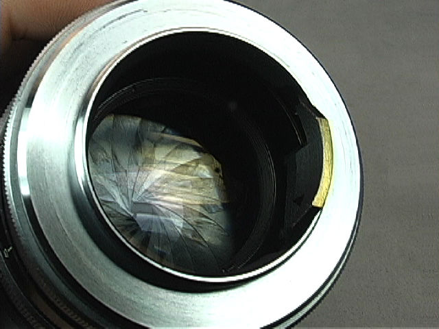 Rear exposed lens element in a metal lens mount of RF Canon 85mm f/1.5 fast speed telephoto lenses for rangefinder Canon cameras 