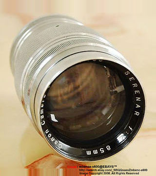 Fron view RF all chrome version Canon Serenar 85mm f/2.0 telephoto lens for rangefinder cameras 