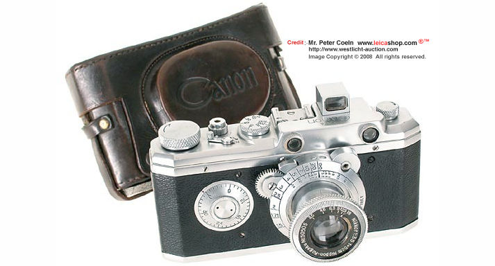 Canon Hansa, 1937. the early Canon with rare 'black face' Nikkor 3.5/50mm no.50505, base-plate engraved: 2452, original case; approx. Year: 1937 S/N 717