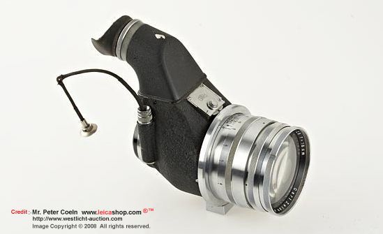 Carl Zeiss Jena Sonnar 2.8/18cm for Contax, chrome Olympia-Sonnar with Flektoskop 543/78 (with matching lens number), cable release, rear cap, eye-cup, original case; Year: 1937