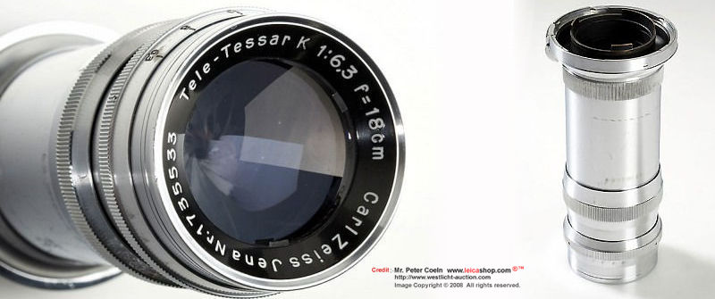 Front lens data description and inverse rear metal lens mount for Carl Zeiss Jena Tele-Tessar K 6.3/18cm telephoto lens