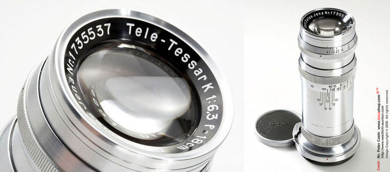 Carl Zeiss Jena Tele-Tessar K 18cm f/6.3

Early, chrome Tele-Tessar K with clean lenses, 18cm finder 436/11, rare tripod holder 541/30, rare outfit; approx. Year: 1935 
