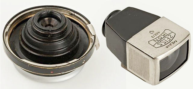 Carl Zeiss Jena Tessar 2.8cm f/8  both caps, leather case, original box, matching 2.8cm finder in black/nickel; approx.  Year: 1935 