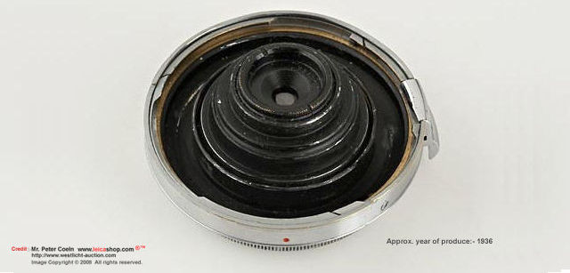 early chrome versiuon, 1932 Carl Zeiss Jena Tessar 8/2.8cm for Contax rear lens mount section