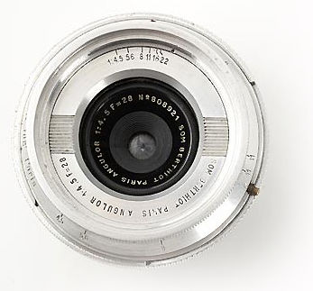 Som Berthiot Angulor 4.5/28mm for Contax, very rare lens with adapter for M39
