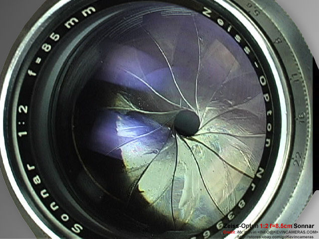 Front lens coating reflective Rangefinder version Contax Zeiss Opton Sonnar 1:2 f=8.5cm  (85mm f/2.0) Chrome Telephoto lens  