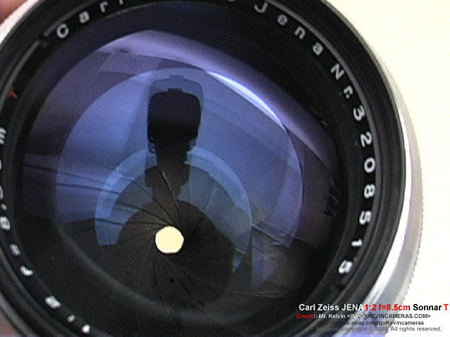 Rangefinder version Contax Carl Zeiss JENA Sonnar T* 1:2 f=8.5cm  (85mm f/2.0) Chrome Telephoto lens  front view