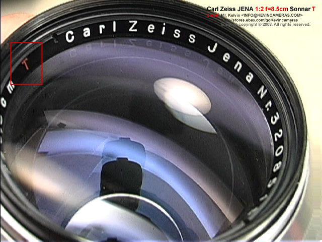 T* lens coating indicator of a Rangefinder version Contax Zeiss Opton Sonnar 1:2 f=8.5cm  (85mm f/2.0) Chrome Telephoto lens  