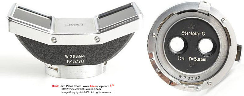 Zeiss Ikon Stereotar C 4/3.5cm; very rare first model wartime Stereotar for Contax with matching prism 543/70; approx. Year: c.1940 