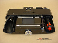 Rear view with film back magaine removed on a  Hologon ultrawide camera, 1972