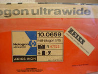 The lables on the original box & packing materials with Vertrieb sign on  Zeiss Ikon Hologon ultrawide camera 