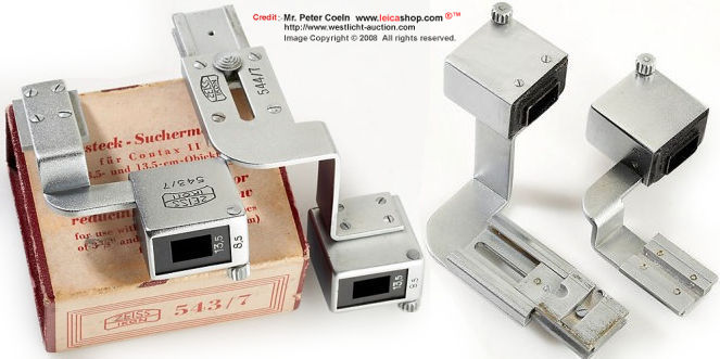 Zeiss Ikon finder attachment 543/7 for Contax II, finder attachment 544/7 for Contax II; approx. 
Year of produce: c.1938 