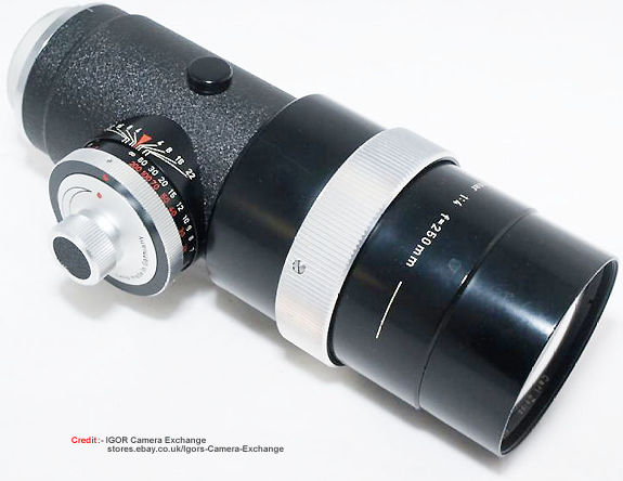 Carl Zeiss  250mm f/4.0 Olympia Sonnar lens barrel  top detailed view