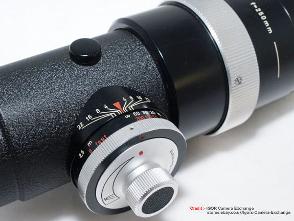Contarex Carl Zeiss  250mm f/4.0 Olympia Sonnar lens barrel  deptyh of field scales