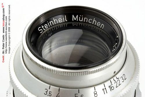 Steinheil (Quinar) 3.5/85mm Extremely rare 85mm (Quinar) prototype lens engraved 'Steinheil Mnchen' in original Contax mount for IIa, IIIa; approx.  Year: 1952 
