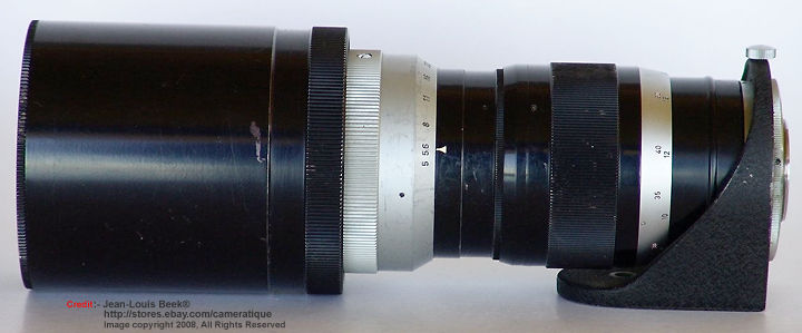 Leica 1:5 f=400mm TELYT Super telephoto lens Side view three with lens hood extended