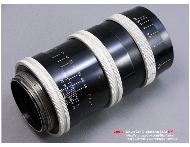Side view of lens barrel of  Angenieux 90mm f2.5 Type Y1  Leica L39 rangefinder coupled