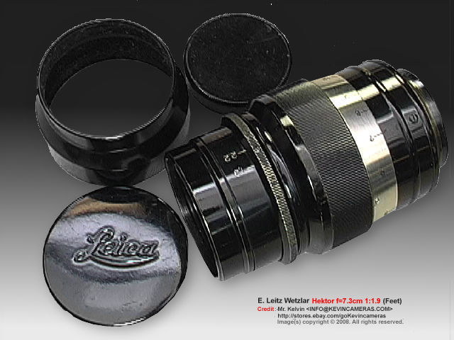 A rare version wih FEET scales Leica Ernst Leitz Wetzlar HEKTOR f=7.3cm 1:1.9 (73mm f/1.9) short Telephoto Lens 