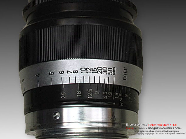 Mid section lens barrel with various distance scales info Leica Ernst Leitz Wetzlar HEKTOR f=7.3cm 1:1.9 (73mm f/1.9) short Telephoto Lens 