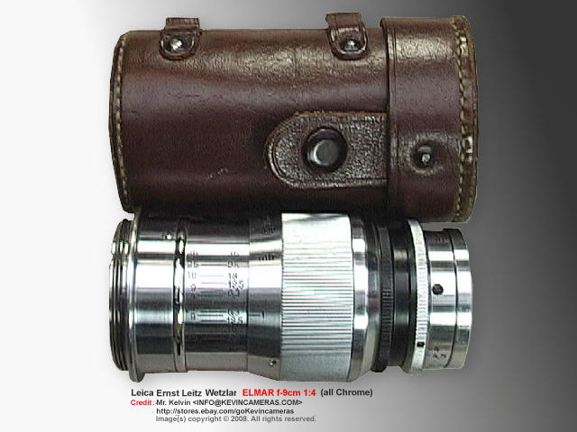 Leica Ernst Leitz Wetzlar f=9cm 1:4.0 Elmar short telephoto lens with original lens case