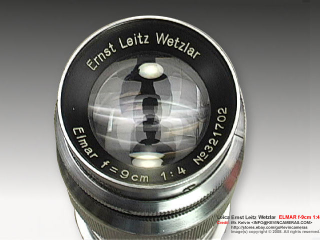 Front lens element of a Leica Ernst Leitz Wetzlar f=9cm 1:4.0 Elmar short telephoto lens