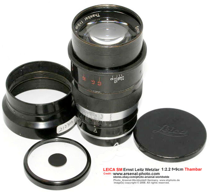 A rare, collectible Ernst Leitz Wetzlar f=9cm 1:2.2 THAMBAR portrait telephoto lens