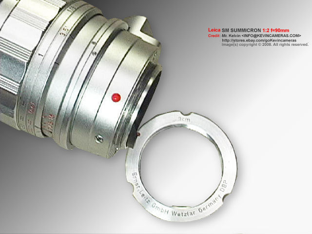 Rear lens mount section with M-adapter of a factory modified Leica SUMMICRON  90mm f/2.0 telephoto lens 