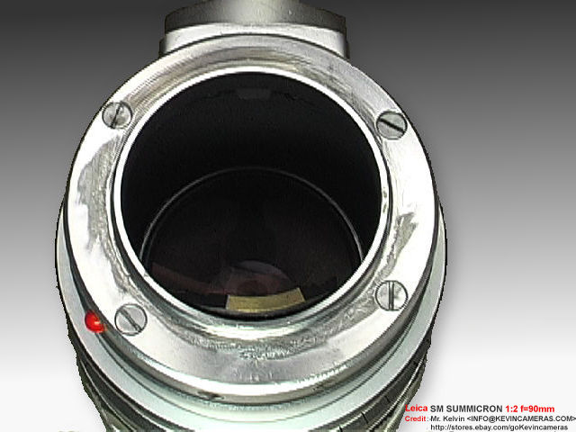 Rear lens mount section of a factory modified Leica SUMMICRON  90mm f/2.0 telephoto lens 