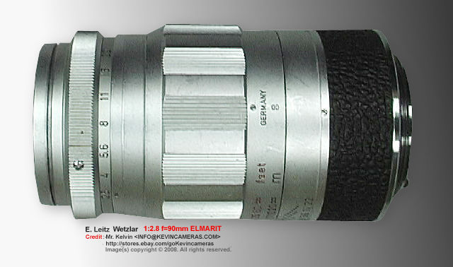 Leica Ernst Leitz Wetzlar f=90mm 1:2.8 ELMARIT short telephoto lens barrel and lens  features