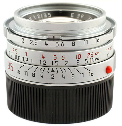 Leitz's Summicron 35mm f/2.0 wideangle lens 7 lens elements in chrome 