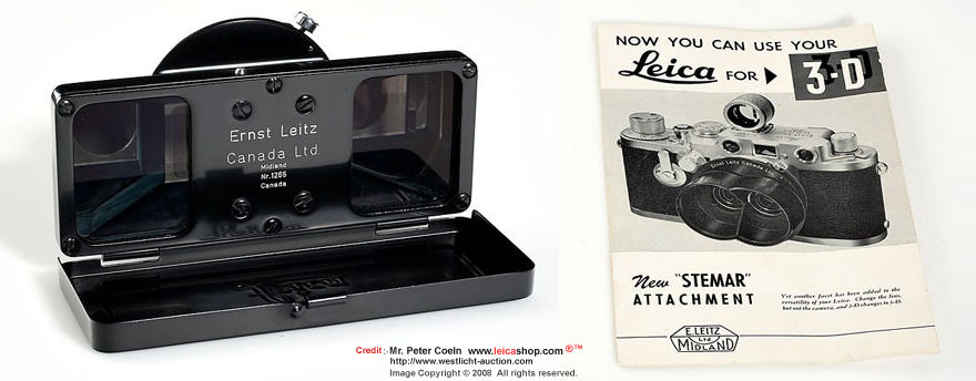Rear section view of the view prism and instruction manual for Ernst Leitz STEMAR  (Canada)
STEMAR f=3.3cm 1:3.5 Stereo Lens